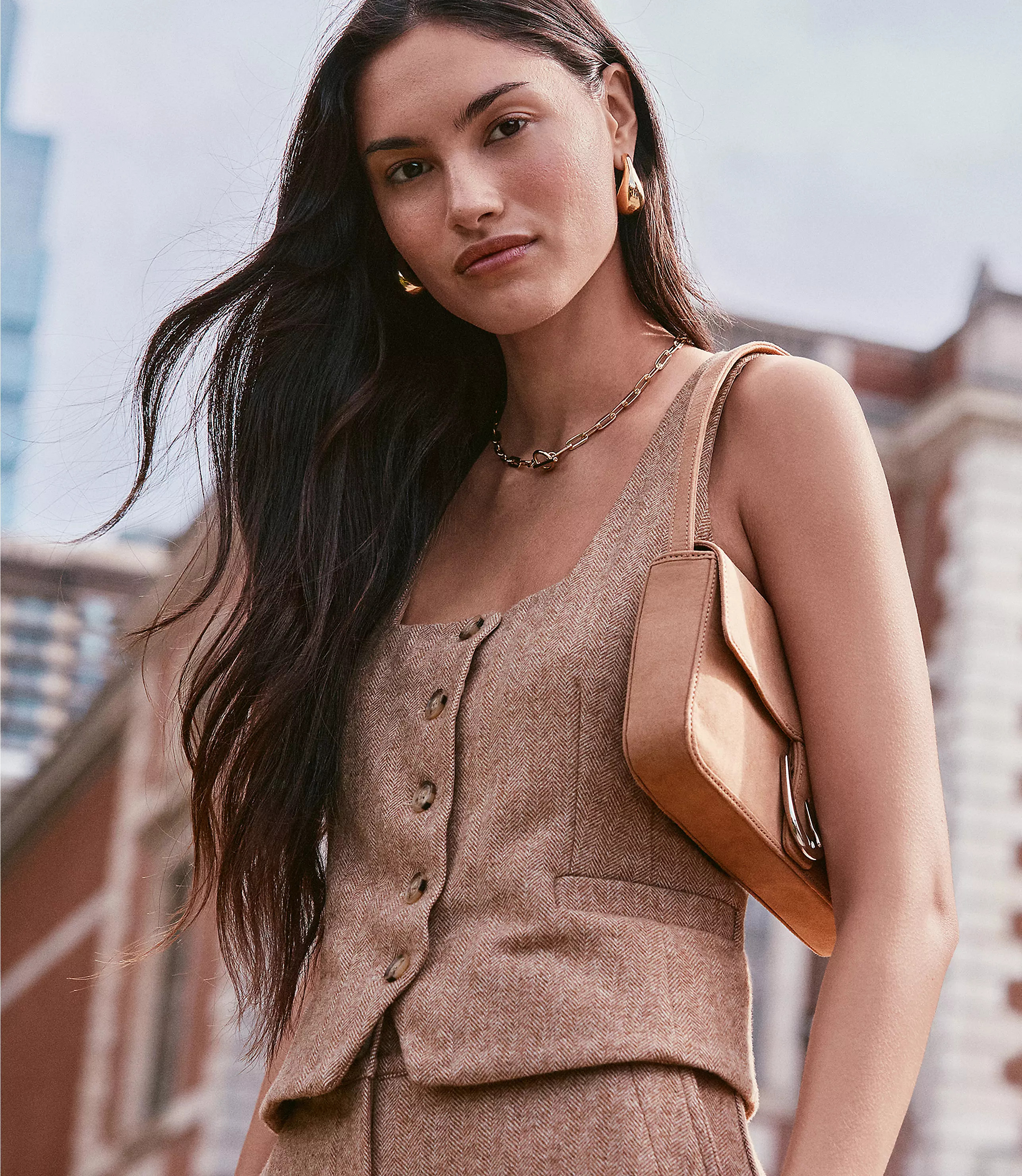 Petite Herringbone Square Neck Vest Top | LOFT