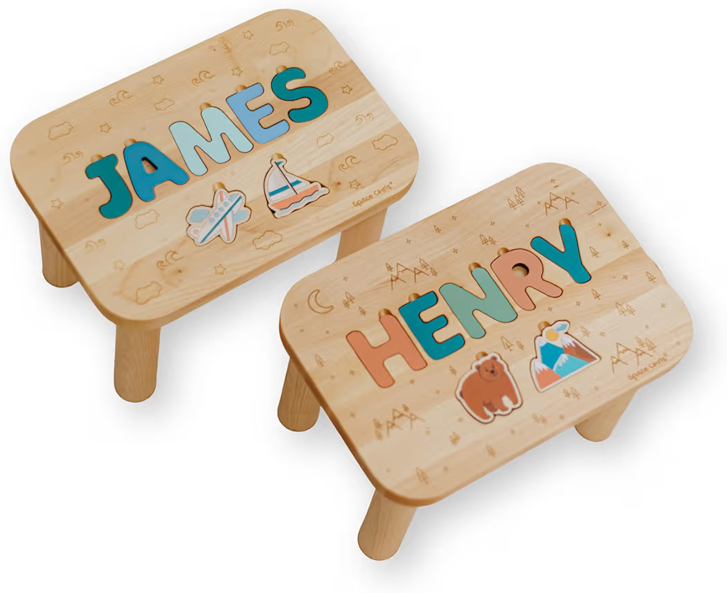 Wooden Stool Custom Name Puzzle Personalized Dinosaurs 1st Birthday Gift for Kids First for Toddl... | Amazon (US)
