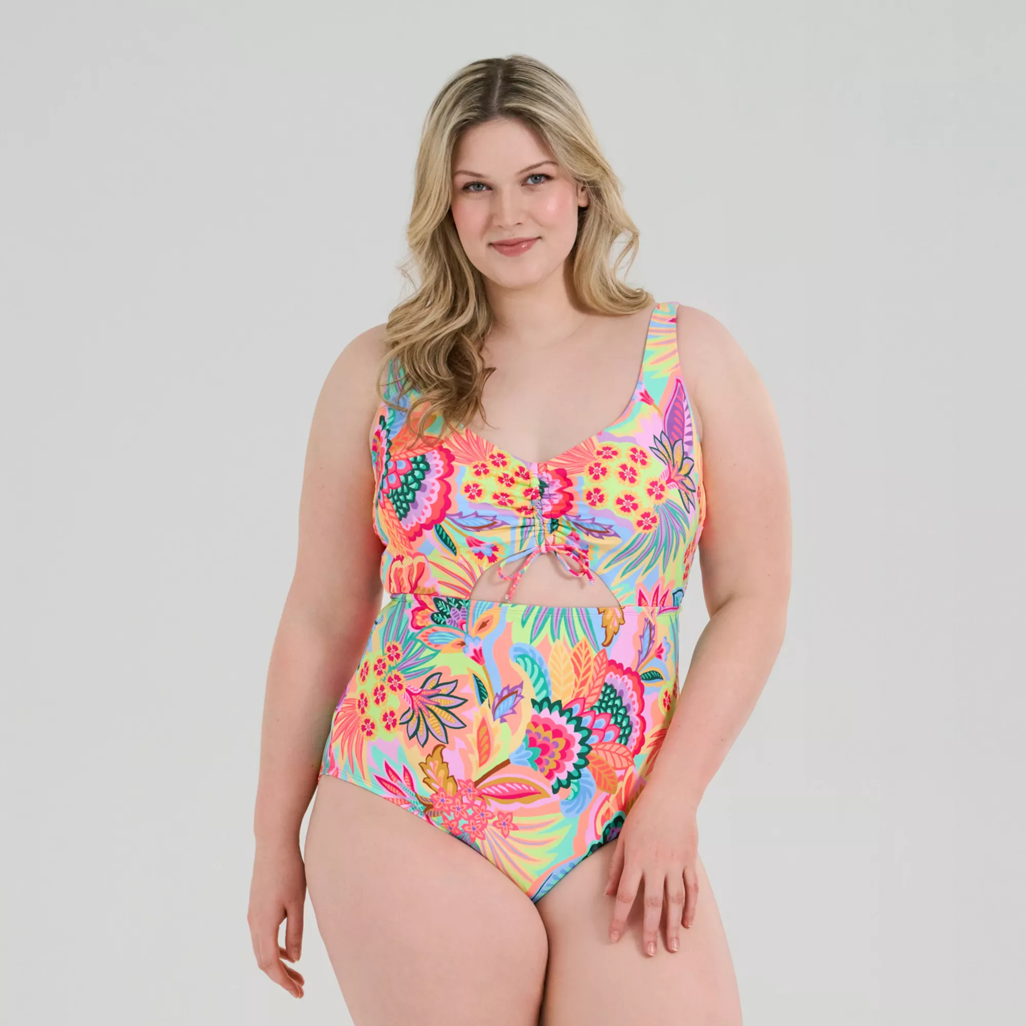 Plus Size Freshwater Keyhole Shirred Front One-Piece Swimsuit | Kohl's