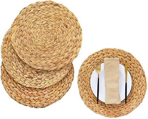 Artera Round Woven Placemats - Set of 4, Natural Wicker Placemats, Water Hyacinth Straw Braided P... | Amazon (US)