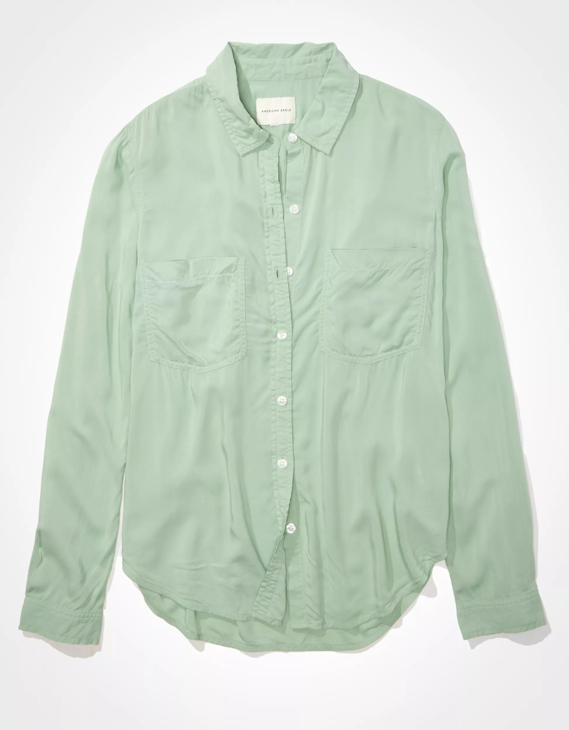 AE Long-Sleeve Button-Up Shirt | American Eagle Outfitters (US & CA)