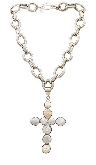 Cordelia Pearl Cross Necklace in Silver & Pearl | Revolve Clothing (Global)