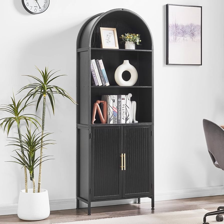 Estanter\u00eda arqueada para libros con puertas, estanter\u00eda de 5 niveles con almacenamiento... | Amazon (US)