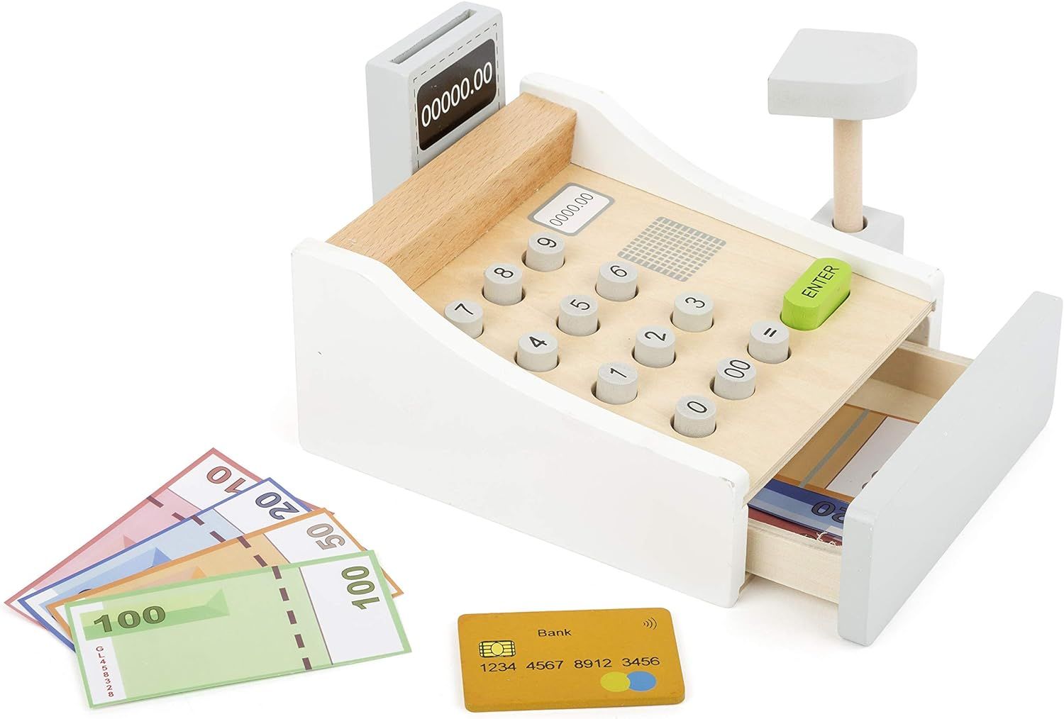 Amazon.com: Wooden Cash Register Set by Small Foot – Includes Push Buttons, Credit Card, Scanne... | Amazon (US)