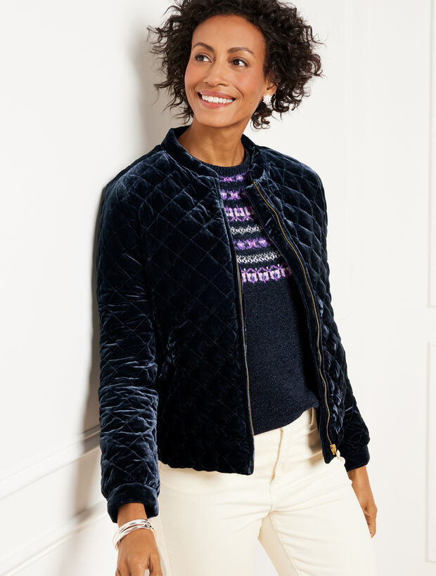 Velvet Quilted Bomber Jacket | Talbots