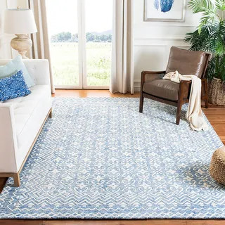 SAFAVIEH Handmade Blossom Manuela Modern Floral Wool Rug - 6' Square - Blue/Ivory | Bed Bath & Beyond