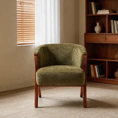 Olive Green Upholstered Accent Chair with Wood Frame, Mid-Century Style | Wayfair North America
