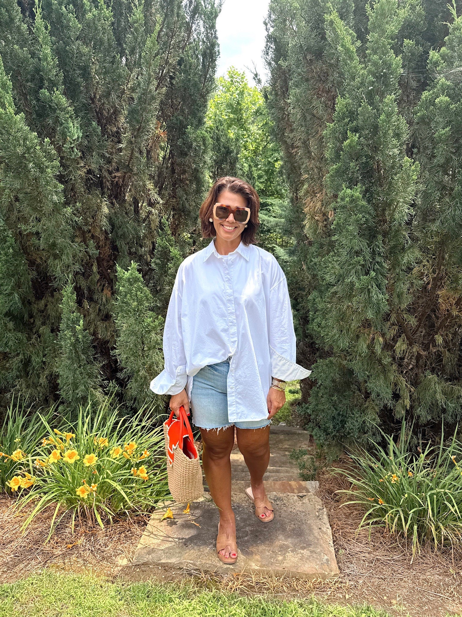 Denim shorts - not too short length - and a classic button up white shirt! The “do it all” summer outfit. ☀️

#LTKFindsUnder50 #LTKSummerEdit #LTKStyleTip