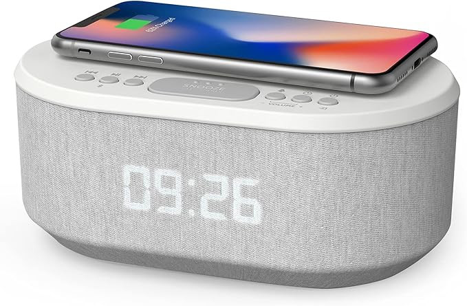 Bedside Radio Alarm Clock with USB Charger, Bluetooth Speaker, QI Wireless Charging, Dual Alarm D... | Amazon (US)