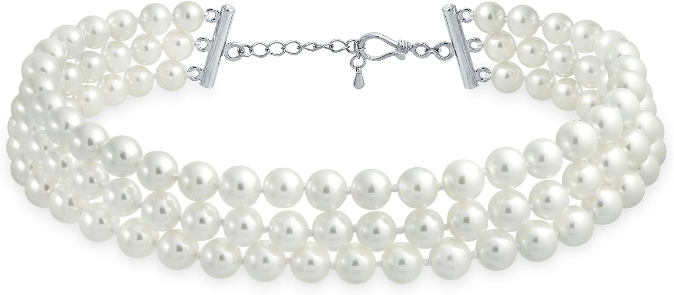 Bridal Hand Knotted 3 Row Wide Grey Pink White Simulated Pearl Strand Choker Collar Necklace For ... | Amazon (US)