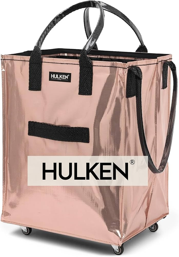 (Large, Rose Gold) Reusable Grocery Bag On Wheels, Shopping Trolley, Rolling Tote, Zipper Closure... | Amazon (US)