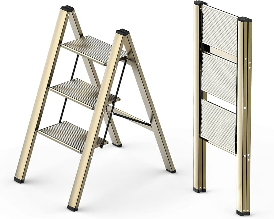 3 Step Ladder, Folding Step Stool with Wide Anti-Slip Pedals, Aluminum Lightweight Ladder, Portab... | Amazon (US)