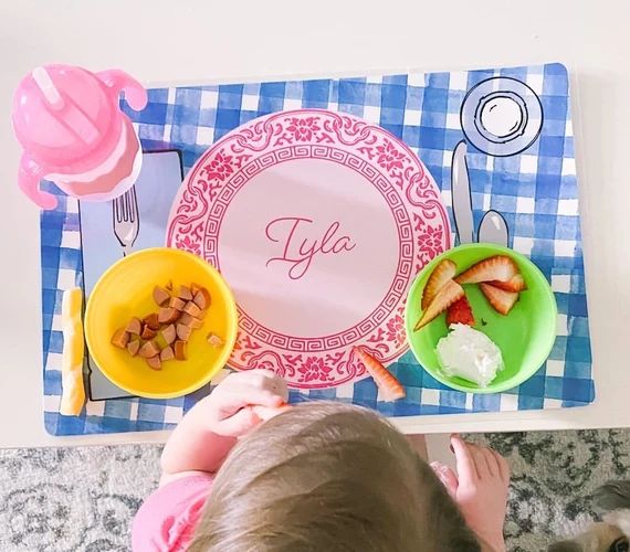 Personalized placemat, Kids Personalized Placemat, Gingham placemat, Customized Placemats for kid... | Etsy (US)