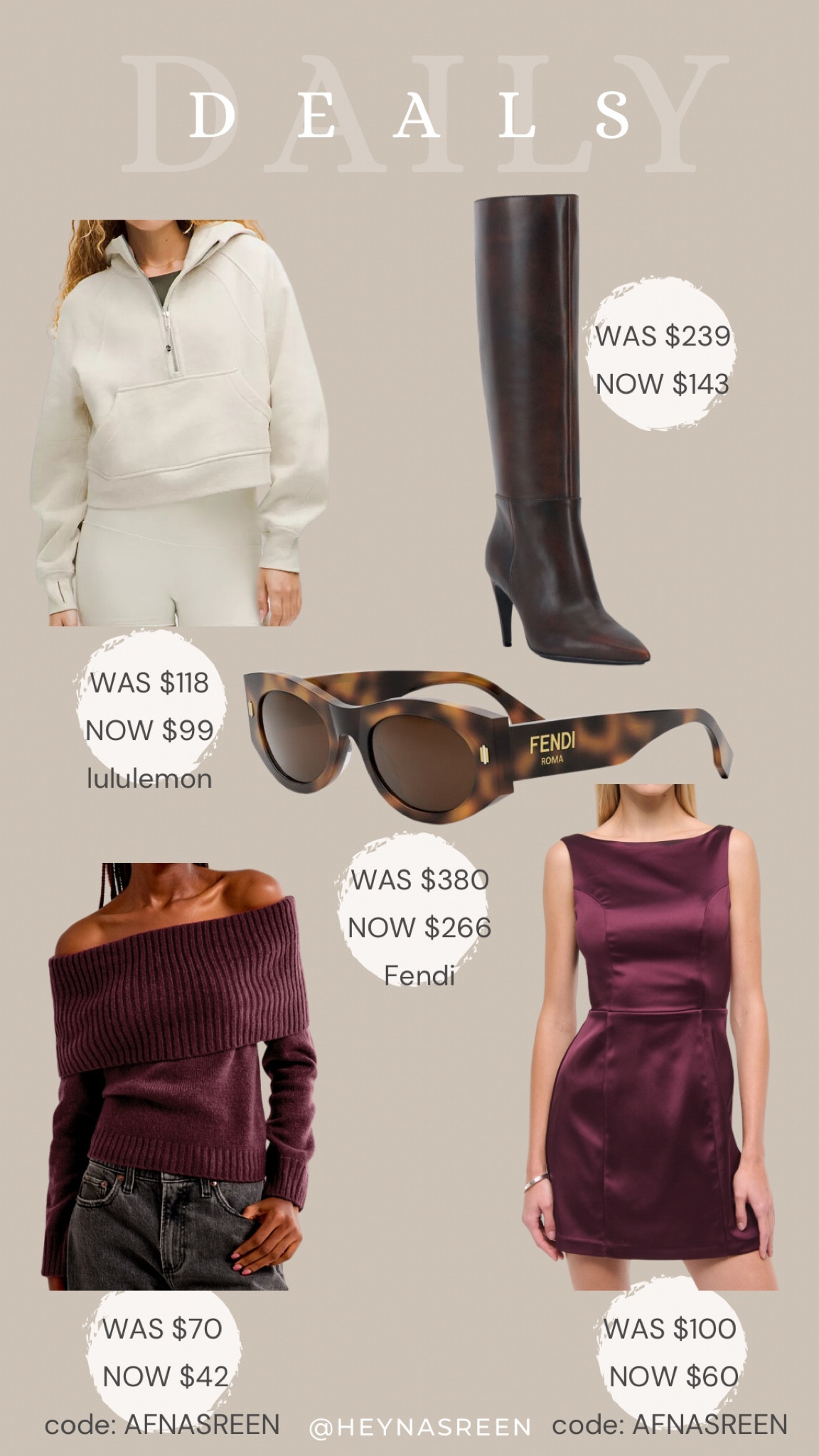 Daily deals on lululemon scuba, Vince Camuto boots, Fendi sunglasses, Abercrombie sweater, Abercrombie dress 

#LTKSaleAlert