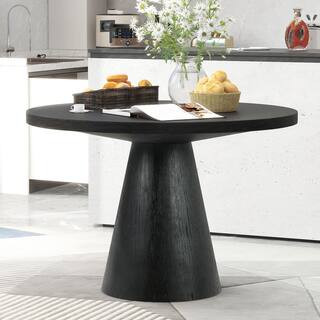 Black Wood Top 44 in. Frustum Pedestal Dining Table Seat-4 | The Home Depot