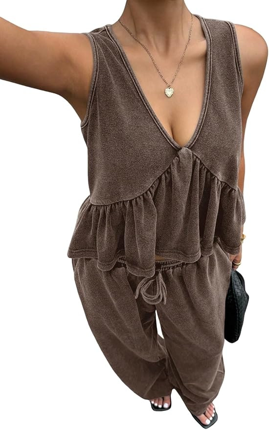 Women's 2 Piece Outfit Vintage Distressed Tie-Dye V-Neck Camisole And Pants Set Summer Matching L... | Amazon (US)