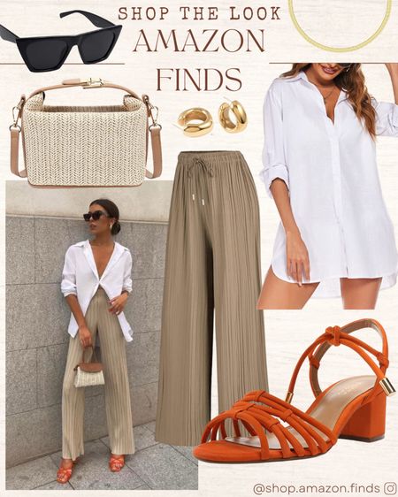 I think this is one of my current favorite looks for a vacation dinner outfit! The flowy pants, the classic white button down, with the pop of color in the spring sandals is just 👌🏻 This entire look is styled from Amazon.

#LTKstyletip #LTKshoecrush #LTKFind