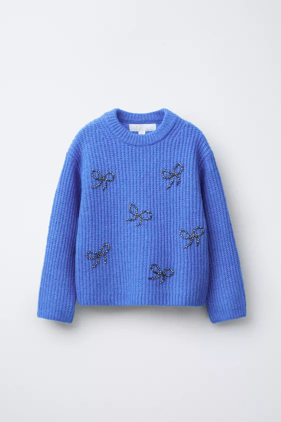 BEADED AND SPARKLY BOW KNIT SWEATER | Zara US