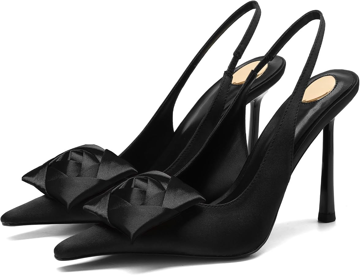 Women's Square Rose Flower Slingback Pumps - Closed Pointed Toe High Heels with Elastic Strap 4.3... | Amazon (US)