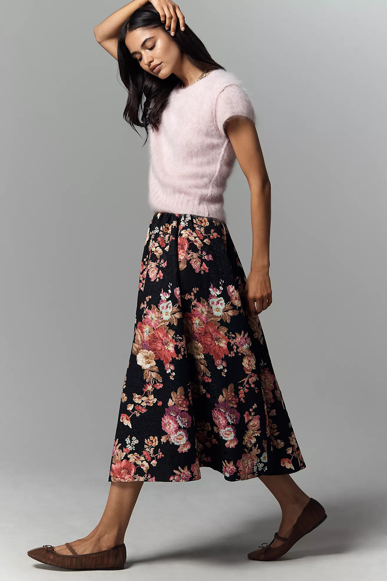 The Jacie Floral Jacquard Midi Skirt by Maeve | Anthropologie (US)