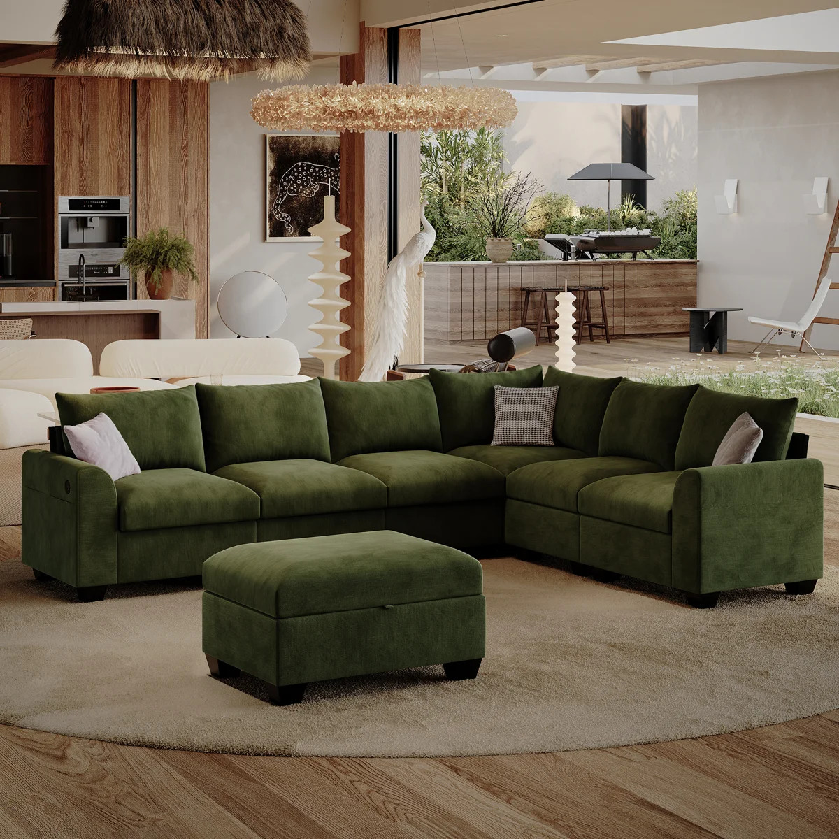 120 '' L-Shaped Modular Sectional Sofa, 6-Seater Cushioned Cloud Couch, With Ottoman Storage And ... | Wayfair North America
