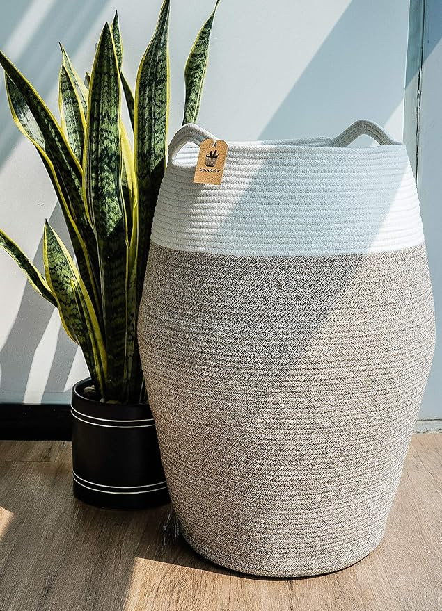 Goodpick Large Laundry Hamper | Woven Cotton Rope Clothes Hamper Tall Laundry Basket, Modern Curv... | Amazon (US)