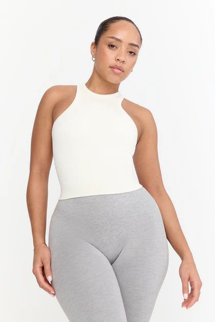 SCULPT SEAMLESS RIBBED RACER TANK - MILK MARL | TALA (UK)