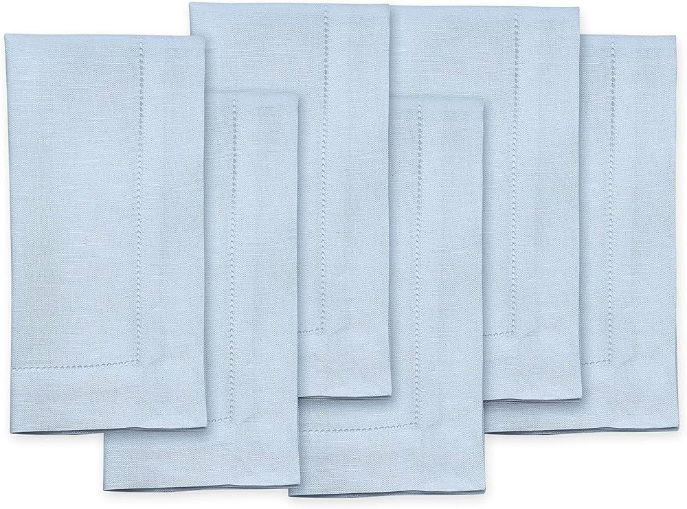 Solino Home Sky Blue Linen Dinner Napkins 20 x 20 Inch – 100% Pure Linen Classic Hemstitch Napk... | Amazon (US)
