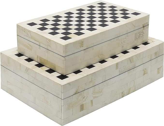 Sagebrook Home Set of 2 Storage Boxes - 10" & 12" Black and White Checkered Design Polyresin Deco... | Amazon (US)