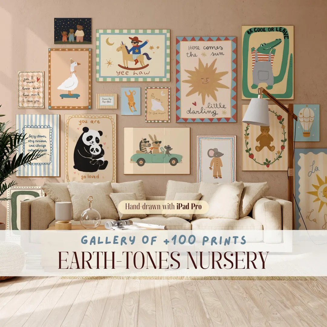 Whimsical Kids Wall Art of 115, Neutral Baby Room Prints, Gender Neutral Kids Decor, Boho Animal ... | Etsy (US)