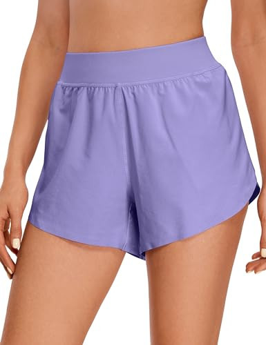 CRZ YOGA Mid Waisted Dolphin Athletic Shorts for Women Lightweight High Split Gym Workout Shorts with Liner Quick Dry Dark Lavender Purple X-Large | Amazon (US)