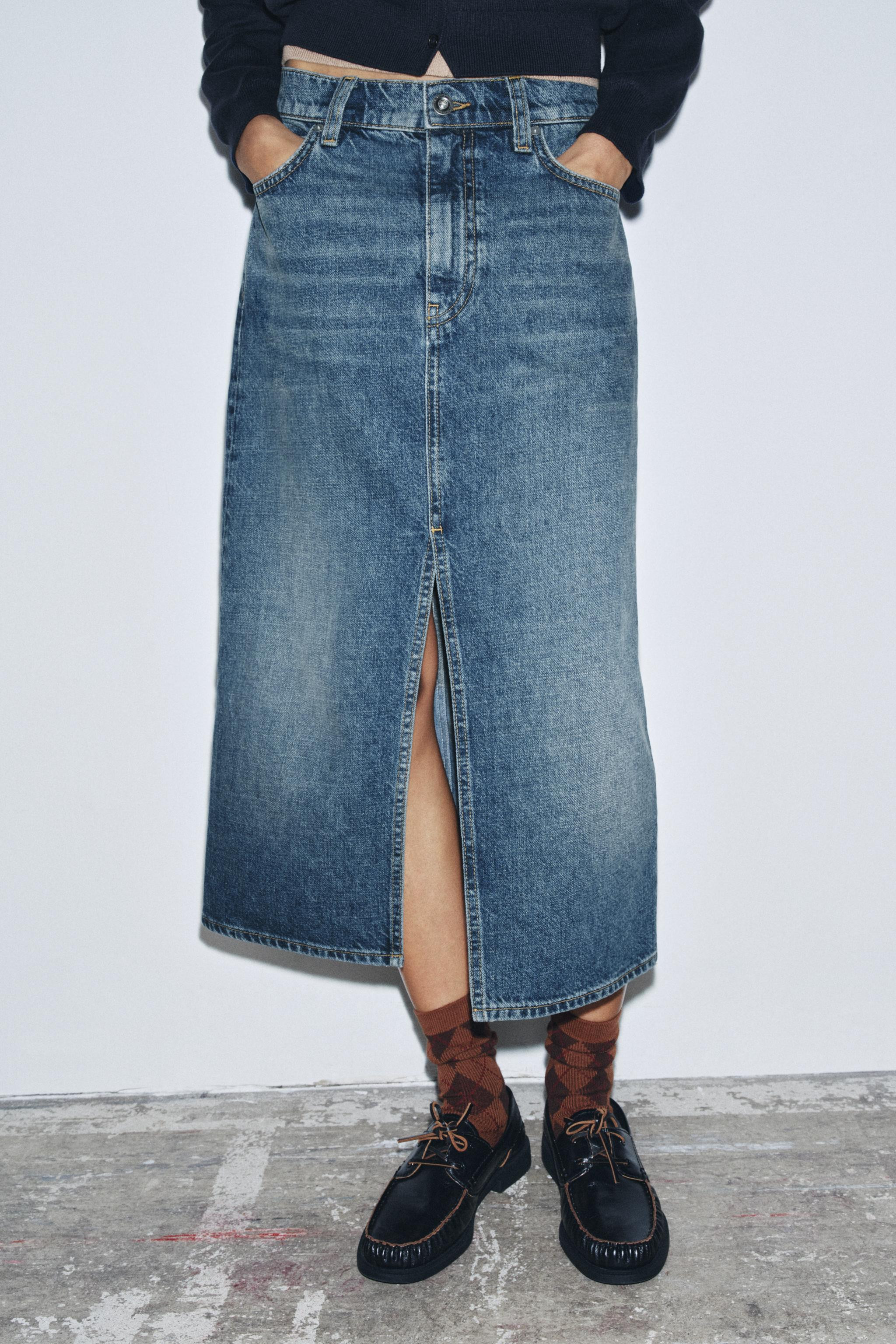 ZW COLLECTION DENIM SKIRT WITH SLIT | Zara US