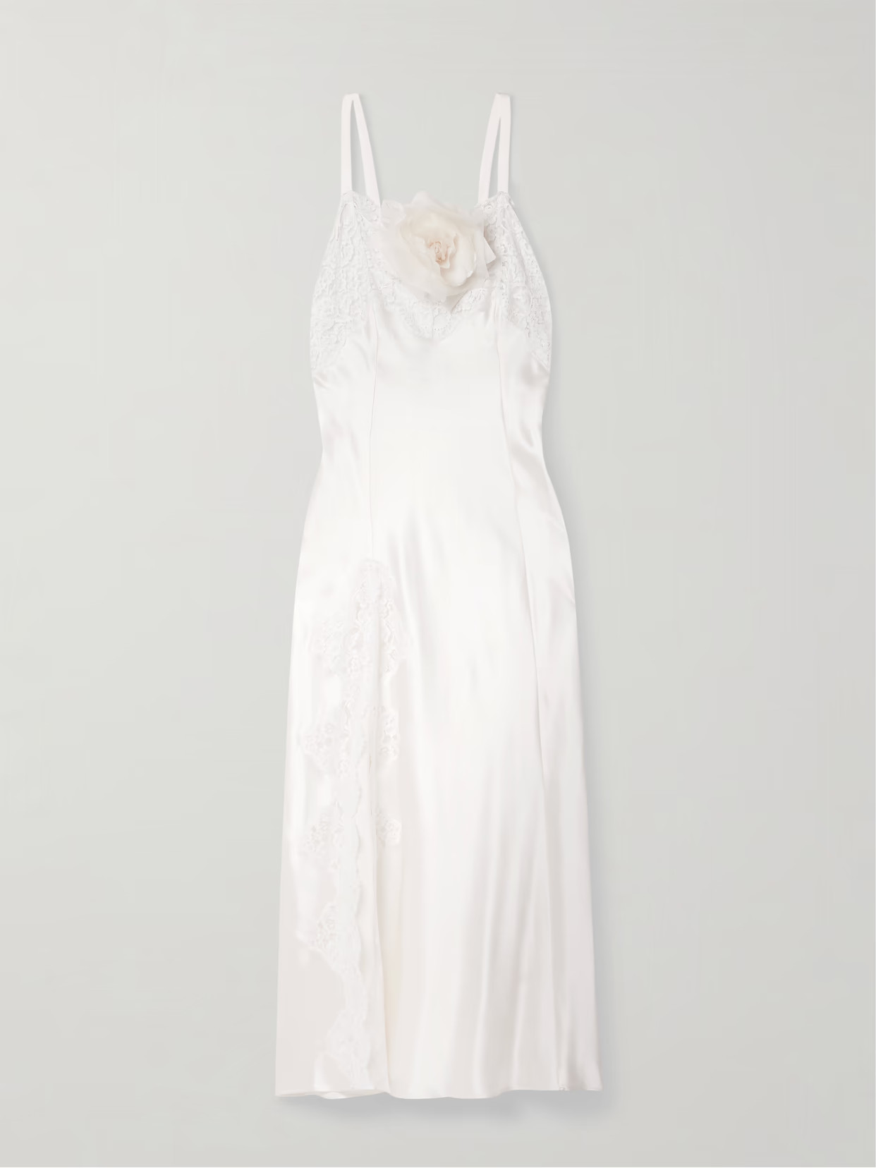 Rodarte - Embellished Lace-trimmed Silk-satin Midi Dress - Off-white | NET-A-PORTER (US)