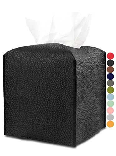Leather Tissue Box Cover Square – Tissue Holder with Bottom Belt [JESMINI, Black] Aesthetic PU Leather Tissue Box Holder Decorative for Bathroom, Home Office Decor | Amazon (US)