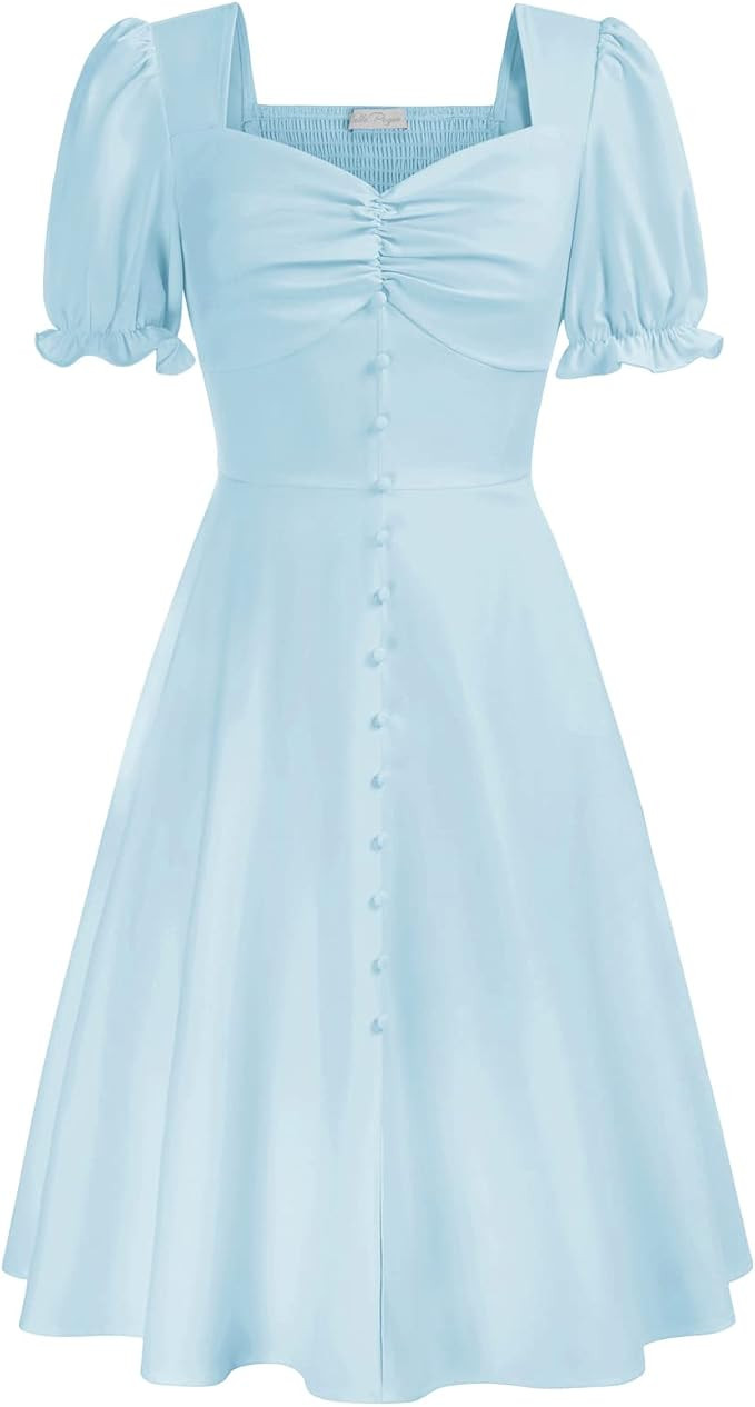Belle Poque Women's 2024 Summer Puff Short Sleeve A-Line Satin Midi Dress 1950s Vintage Party Swi... | Amazon (US)