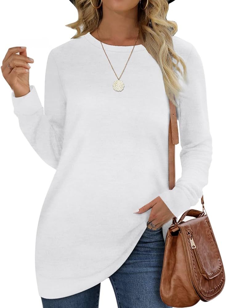 OFEEFAN Sweatshirts for Women Crew Neck Long Sleeve Plain Fashion Casual Tops | Amazon (US)