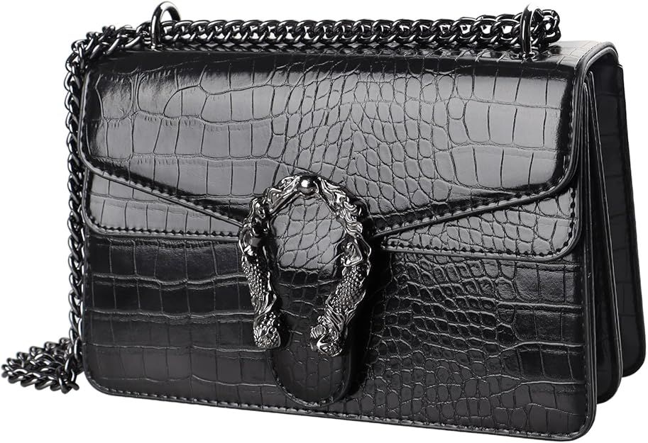 Crossbody Shoulder Bag for Women Luxurious Snake Print Leather Chain Tote Evening Square Handbag ... | Amazon (US)