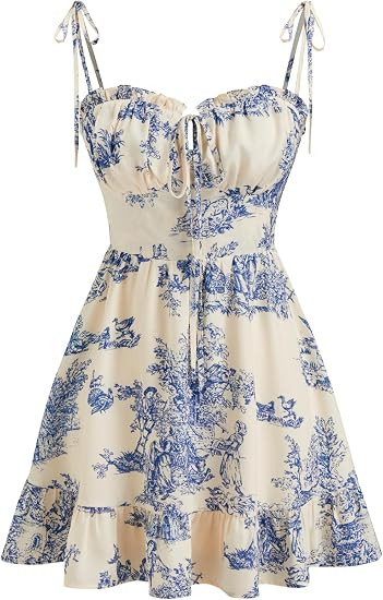 CIDER Floral Dress for Women Summer Mini Sundresses Spaghetti Strap Cute Vacation Dresses Boho Ca... | Amazon (US)