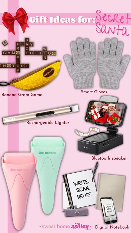 Secret Santa gift ideas! 

Not sure what to get your coworker or friends gift? Try these!

Fun game
Tech touch gloves
Rechargeable lighter
Bluetooth phone speaker
Ice roller
Digital notebook 
Amazon finds
Gifts under $25

#LTKGiftGuide #LTKHoliday #LTKfindsunder50