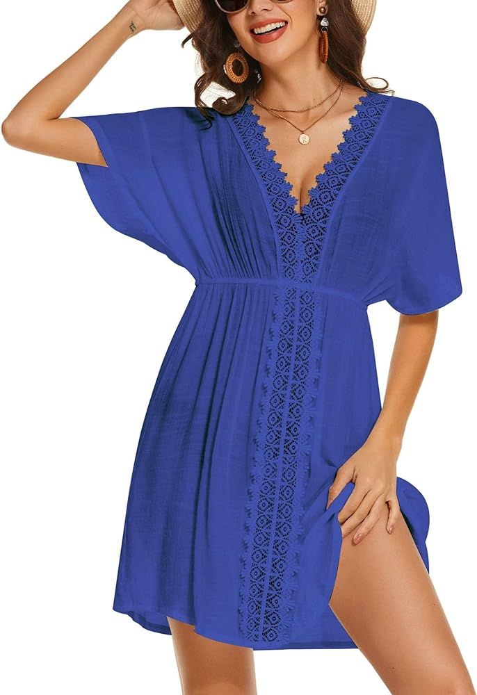 AI'MAGE Swimsuit Cover Ups Women's Bathing Suit V Neck Ruffle Sleeve Soft Coverups Dress S-XXL | Amazon (US)