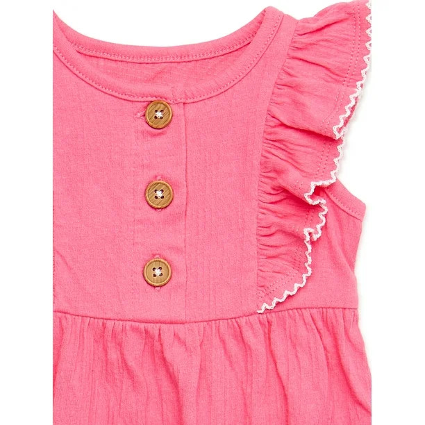 Wonder Nation Baby Girl Ruffled Romper, 2-Pack, Sizes 0M-24M | Walmart (US)