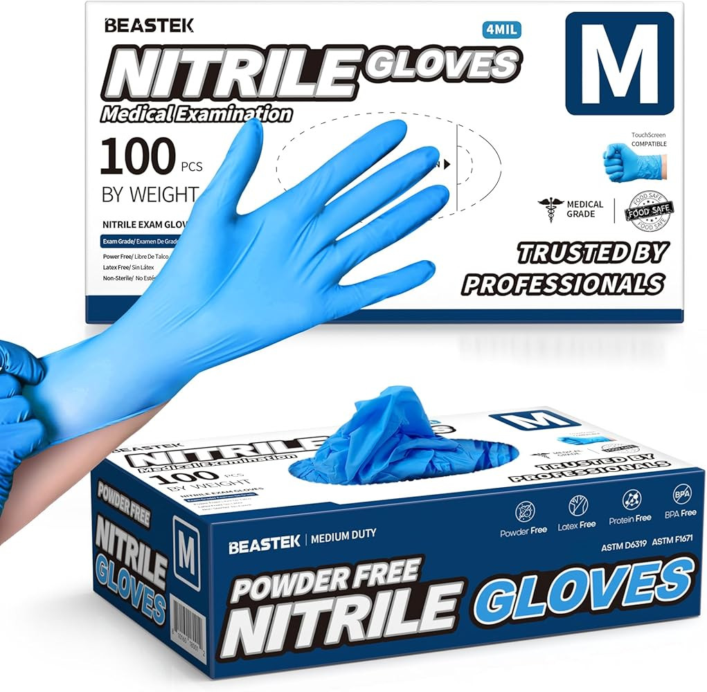 Medical Nitrile Exam Gloves, Powder-Free Latex-Free Non-Sterile Food Safe,4 mil, Blue, Disposable... | Amazon (US)