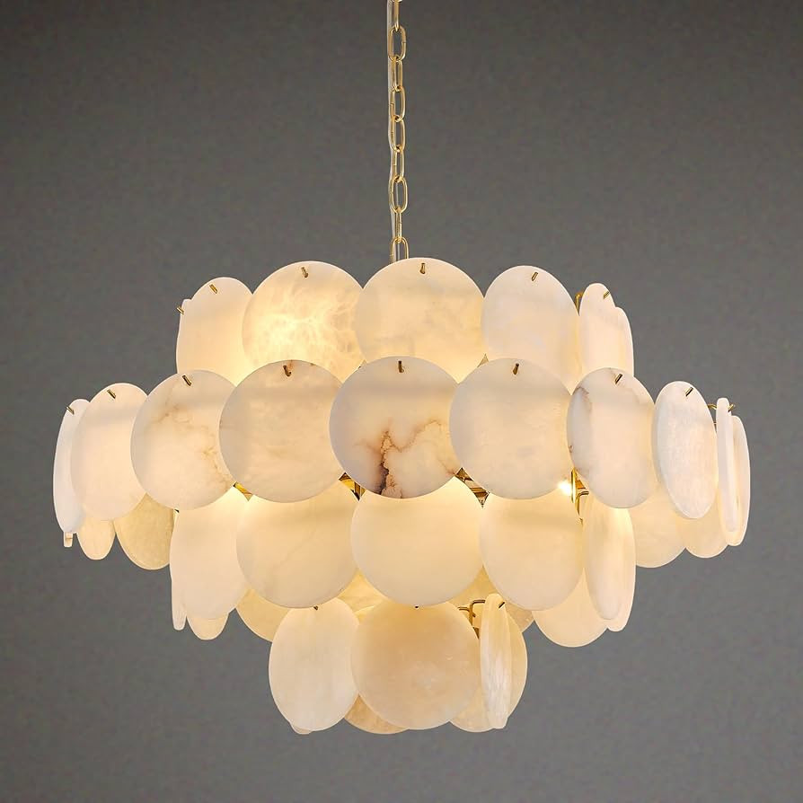 Natural Alabaster Round Chandelier, 31.5" Modern Marble Chandelier with 50 Stone Texture Panels, ... | Amazon (US)