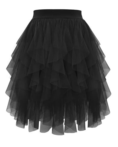 Kingfancy Tulle Skirts for Women Short Fairy Skirt Tutu A-Line Mesh Layered Spring Skirts Black XL | Amazon (US)
