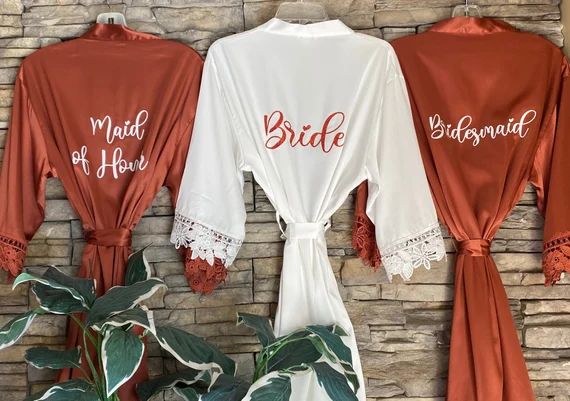 Bridesmaid Robes, Bridesmaid Gifts, Lace Trim Satin Bridesmaids Robe, Bridesmaid Proposal, Bride ... | Etsy (US)