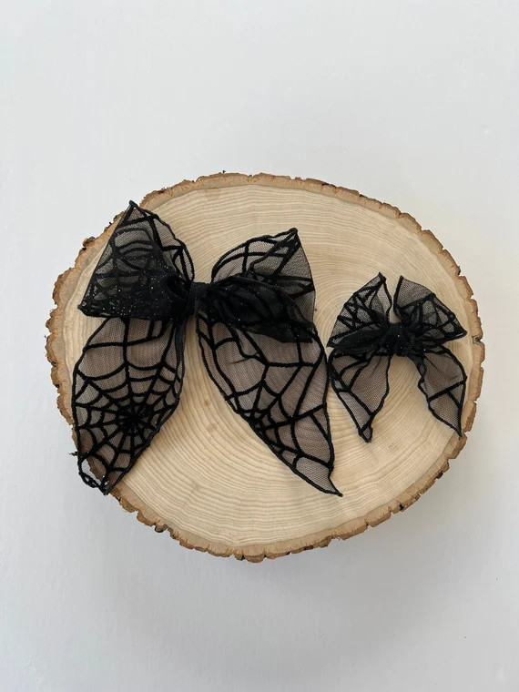 Spider Web Hair Bow Sparkly Bow Halloween Hair Bow Spooky - Etsy | Etsy (US)