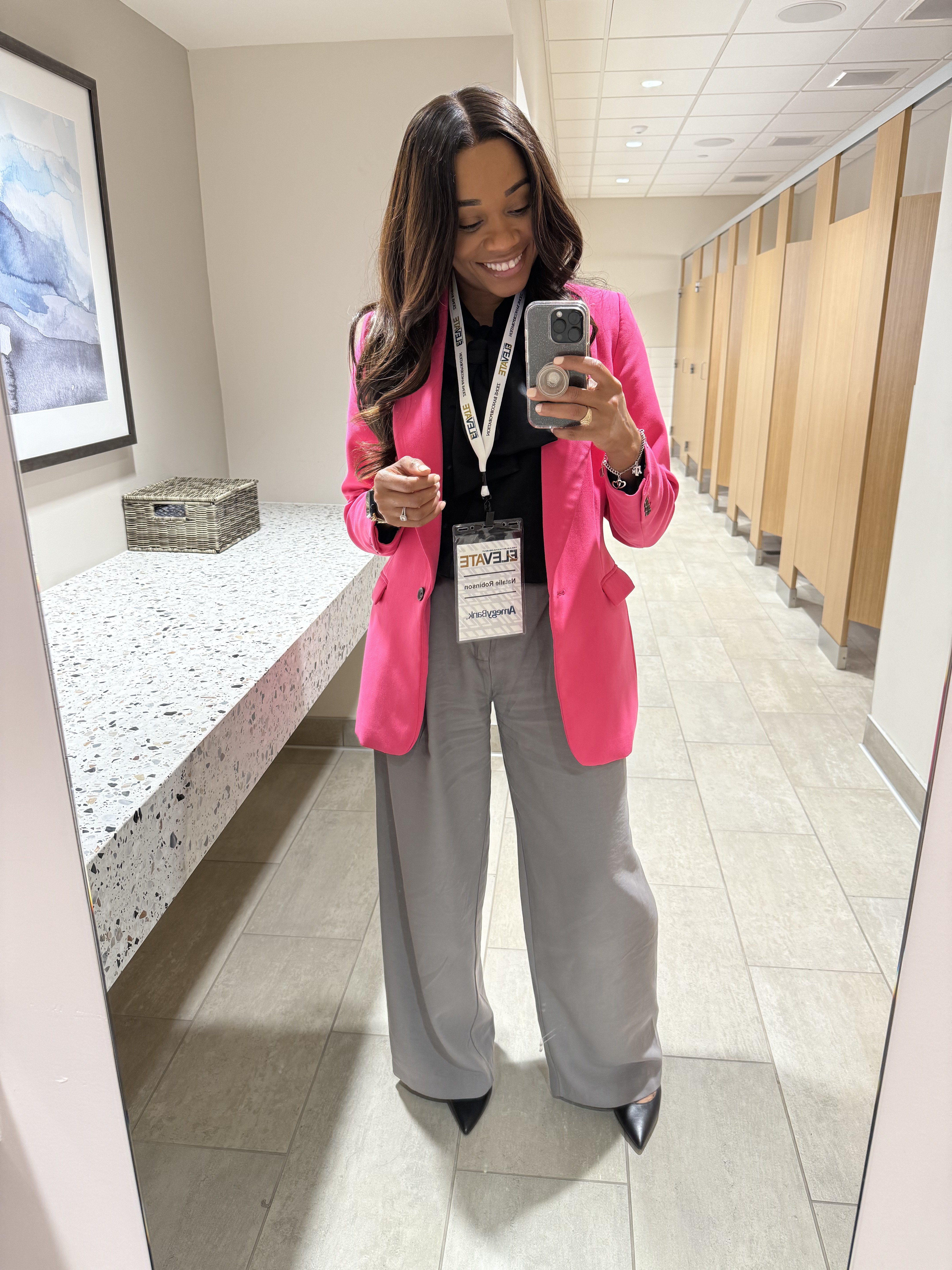 Colorful Business Casual Look for the Office — Today’s workwear look is all about making a statement in the office with a vibrant pink blazer, classic black blouse, and wide-leg gray trousers 💼💖 This chic and professional outfit is perfect for women looking to add color to their business casual wardrobe without compromising on polish or comfort.

If you’re searching for modern and stylish work outfit ideas for women, I’ve linked similar pink blazers, flattering wide-leg pants, and office-ready staples to help you build a standout wardrobe for any workday or conference.

Follow @millennialmommyboss for daily business casual outfit inspiration, stylish mom fashion, and effortless workwear tips for professional women. 

 #LTKStyleTip #LTKWorkwear