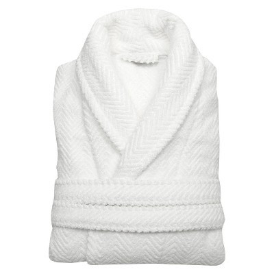 Herringbone Weave Unisex Bathrobe White S/M - Linum Home | Target