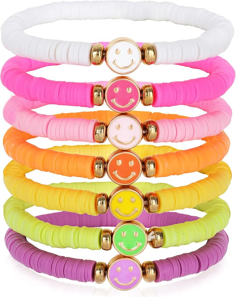 Rainbow Heishi Surfer Bracelets Set for Women Girls Stackable Clay Beaded Bracelets Disc Stretch ... | Amazon (US)