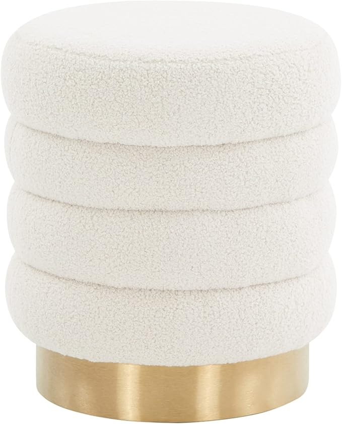 MEXIYA Della White Fake Fur Ottoman with Gold Finish Stainless Steel Base | Amazon (US)